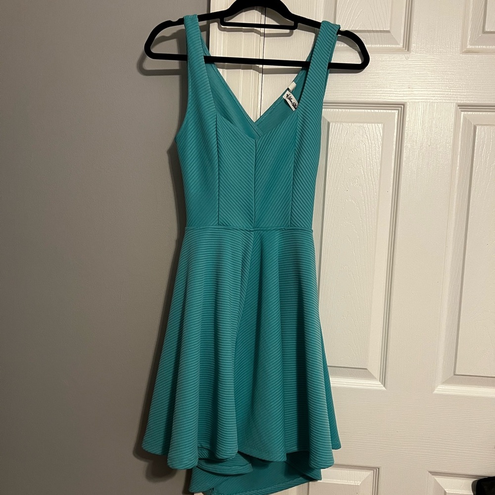 Blue open back skater dress. Size small.